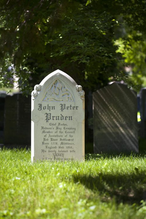 RUTH BONNEVILLE / WINNIPEG FREE PRESS  Photo John Peter Pruden's headstone in the Cathedral Church of Saint John historic cemetery.  See Bill Redekop story.   July 15, 2016