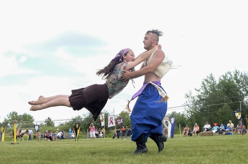 ZACHARY PRONG / WINNIPEG FREE PRESS  Evan Orisko and his little sister Anna, both members of Dauphin's Riding & Dancing Cossacks, dance at the Cooks Creek Medieval Festival. July 16, 2016.Dauphin's Riding & Dancing Cossacks