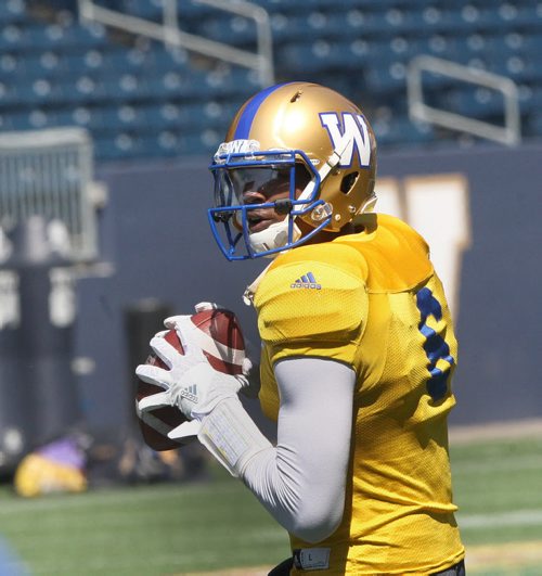 JOE BRYKSA / WINNIPEG FREE PRESS  Bombers QB Dominique Davis at practice Monday at IGF Field. Winnipeg Blue Bombers are in preparation for a home game this Thursday against the Calgary Stampeders  - July 18, 2016 -(See Jeff Hamilton story)