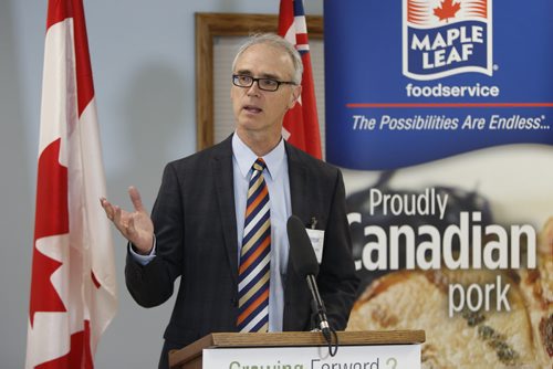 
WAYNE GLOWACKI / WINNIPEG FREE PRESS



Rory McAlpine, Maple Leaf Foods senior vice-president, Government and Industry Relations at the announcement Monday with the details of a new expansion of Maple Leafs bacon processing plant.   Murray McNeill story    July 18 2016