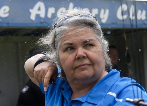 ZACHARY PRONG / WINNIPEG FREE PRESS  Deb Clark, a member of the St. Sebastianette Archery Club, takes a shot. June 29, 2016.