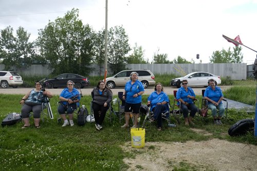 ZACHARY PRONG / WINNIPEG FREE PRESS  Members of the St. Sebastianette Archery Club on June 29, 2016. From left to right, Fran Messina, Karen Brownlee, Carly Clark, Deb Clark, Charmaine Thienpondt, Carol Crawford and Pat Vouriot.