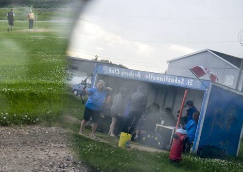 ZACHARY PRONG / WINNIPEG FREE PRESS  Members of the St. Sebastianette Archery Club shooting on a rainy day. June 29, 2016.