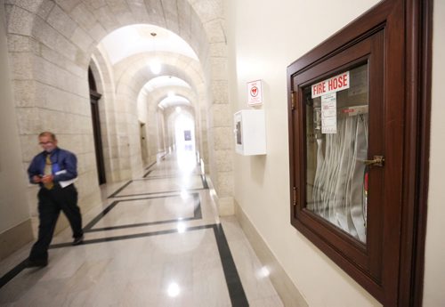 MIKE DEAL / WINNIPEG FREE PRESS  Fire hoses, extinguishers, and hand activated fire alarms can be easily found in the halls of the Manitoba Legislative Building.   160718 Monday, July 18, 2016