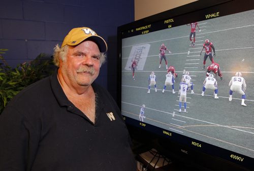 BORIS MINKEVICH / WINNIPEG FREE PRESS Bomber Veteran offensive line guru Bob Wylie, is also a magician. This is for a Wiecek column. Photos shot in his office at IGF. July 19, 2016
