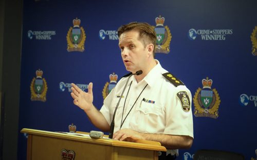 ZACHARY PRONG / WINNIPEG FREE PRESS  Deputy Chief of Operations a talks to reporters about an incident in which a masked woman with a gun was tackled and arrested by police officers on Tuesday, July 19, 2016. It was later determined that the gun was in fact a replica.