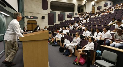 Biomedical Youth Camp program director James Gilchrist addresses students attending the camp at the University of Manitoba Bannatyne Campus. He is a  professor of oral biology in the College of Dentistry, Rady Faculty of Health Sciences. Ashley Prest story July 20 2016