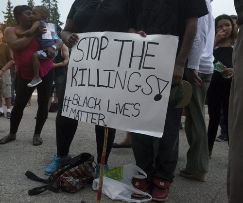 ZACHARY PRONG / WINNIPEG FREE PRESS  One of the main themes of the Black Lives Matter Vigil was solidarity with African Americans killed by police in the United States. July 20, 2016.