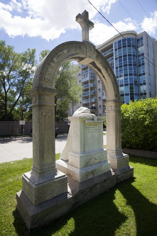 RUTH BONNEVILLE / WINNIPEG FREE PRESS  Beautifully expressed  headstone of  Francois Antoine Muller.   See Bill Redekop's story on St. Boniface Cemetery.     July 21, 2016