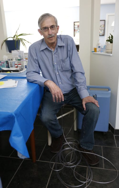 WAYNE GLOWACKI / WINNIPEG FREE PRESS   Ent./Heath.   Dave Wardell, who has COPD is connected to his oxygen concentrator in his home.  The Health feature is  about an education program to train health care providers to help people with lung disease. Joel Schlesinger story  July 22 2016