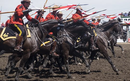 ZACHARY PRONG / WINNIPEG FREE PRESS  The RCMP Musical Ride performs a charge at the Morris Stampede on July 23, 2016.