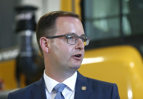 WAYNE GLOWACKI / WINNIPEG FREE PRESS  Chris Goertzen, president, Association of Manitoba Municipalities at a municipal infrastructure funding announcement for projects throughout the province. The event held in the Public Works garage in the R.M. West St.Paul Monday  Larry Kusch story  July 25 2016