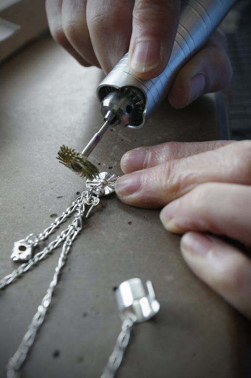JOHN WOODS / WINNIPEG FREE PRESS Jewellery artist Catherine Kreindler works on some Star Trek jewellery in her home studio Tuesday, July 26, 2016.