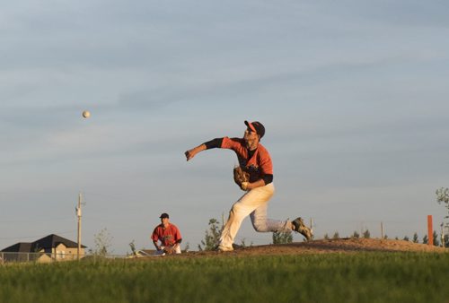 ZACHARY PRONG / WINNIPEG FREE PRESS    Pitcher Xander Wieler of the Pembina Valley Orioles throws during a game against the Winnipeg South Chiefs. July 27, 2016.