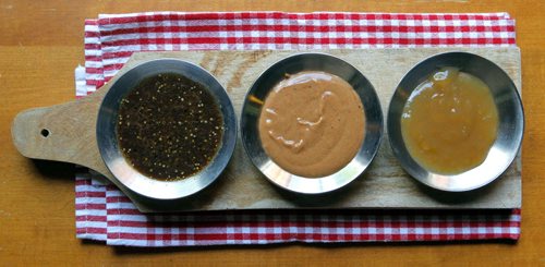 BORIS MINKEVICH / WINNIPEG FREE PRESS FOOD - For Wendy King story BBQ  sauces/dips.(L-R) Steak marinade, peanut sauce, sweet and sour sauce. July 29, 2016