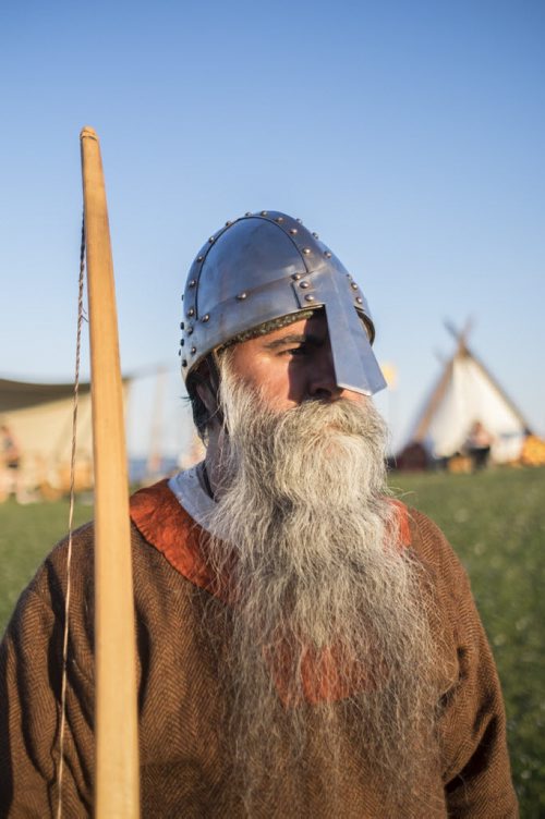ZACHARY PRONG / WINNIPEG FREE PRESS  Christian Arel, a Viking reenactor, in the Viking Village at the Gimli Icelandic Festival. Arel came to Gimli with a group of reenactors from Alberta and will be staying at the village over the long weekend. Visitors can stop by to get a sense of how the vikings lived and watch events such as sword fighting. July 29, 2016.