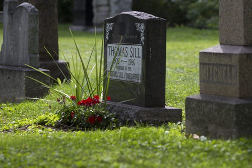 RUTH BONNEVILLE / WINNIPEG FREE PRESS  Series on cemeteries.  Elmwood Cemetery, off Hespeler Avenue.  Thomas Sill headstone - he gave a lot of his time and money to up keeping the cemetery.   See Bill Redekop story.   Aug 03, 2016