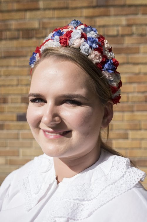 ZACHARY PRONG / WINNIPEG FREE PRESS  Alexandra Malkiewicz,, a costume coordinator and performer with S.P.K. Iskry, wearing a "wianek", a traditional Polish headdress that means a woman is single. August 6, 2016.