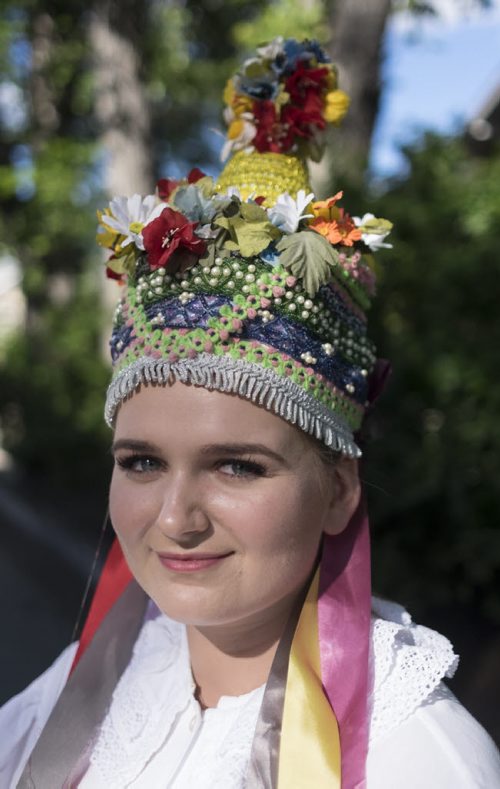 ZACHARY PRONG / WINNIPEG FREE PRESS  Alexandra Malkiewicz,, a costume coordinator and performer with S.P.K. Iskry, wearing a traditional Polish headdress worn during a marriage ceremony to signify a woman's transition from being single to married. August 6, 2016.