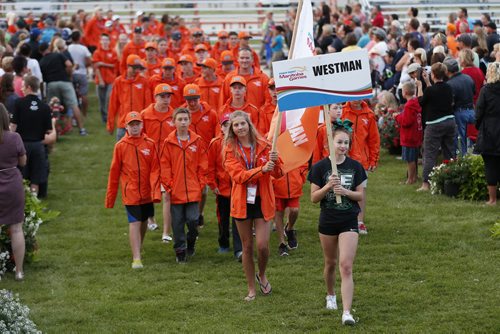 JOHN WOODS / WINNIPEG FREE PRESS Westman athletes enter the opening ceremonies of the Manitoba Games in Steinbach, Sunday, August 7, 2016.