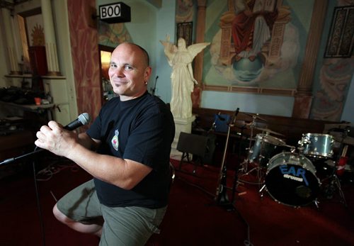 PHIL HOSSACK / WINNIPEG FREE PRESS -   Kelly Hughes  poses in what was Christ the King Ukrainian Catholic Church on Logan ave, he's turning it into a art/music venue called the "Valiant Theatre". See story. August 8, 2016