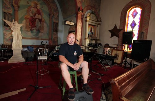 PHIL HOSSACK / WINNIPEG FREE PRESS -   Kelly Hughes  poses in what was Christ the King Ukrainian Catholic Church on Logan ave, he's turning it into an art/music venue called the "Valiant Theatre". See story. August 8, 2016