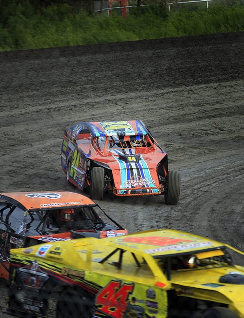 PHIL HOSSACK / WINNIPEG FREE PRESS - Victoria Stutsky #24 manouvres through traffic on a Red River Speedway turn Monday evning. See Dave Sanderson story.  See story. August 8, 2016