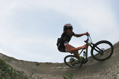 JOHN WOODS / WINNIPEG FREE PRESS Mitch Ketler of the Manitoba Cycling mountain bike team makes his way around a berm as the team practices at Bison Butte, a new racing venue in Winnipeg, Tuesday, August 9, 2016.