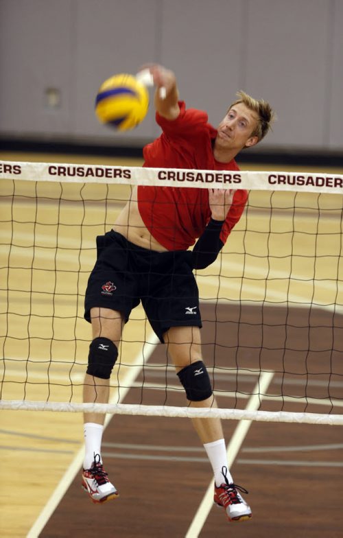 WAYNE GLOWACKI / WINNIPEG FREE PRESS     Chris Voth, a local professional volleyball player practises his spikes at the net  in the multiplex  at St. Paul's High School.  A European professional¤club withdrew a contract offer recently¤be cause he is gay and the club said they had "concerns".   Ashley Prest story  August 10 2016