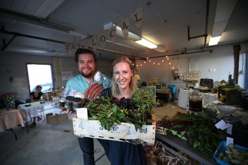 RUTH BONNEVILLE / WINNIPEG FREE PRESS  Resto Review, Katie Daman and Reuben Van Gaalen are members of the cooperative farmers market at 421 Mulvey in south Osborne.  Aug 10, 2016