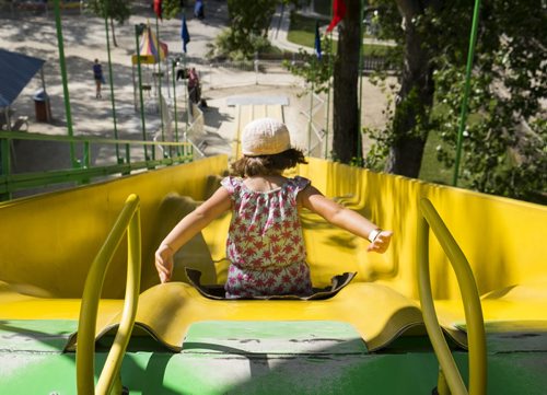 ZACHARY PRONG / WINNIPEG FREE PRESS  Danielle Jolicoeur, 5, on the slide at the Tinkertown Family Fun Park. August 11, 2016.