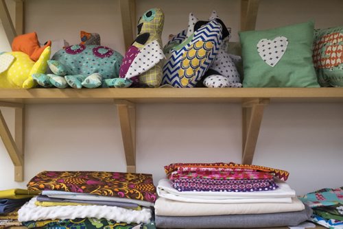 ZACHARY PRONG / WINNIPEG FREE PRESS  Shelves of fabric and past projects at the Sew Fun Studio. August 12, 2016.