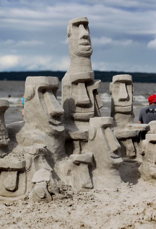 RUTH BONNEVILLE  / WINNIPEG FREE PRESS  (1st  place winner - Easter Island) Twenty four groups took part in the Grand Beach annual International Sand Castle Competition Saturday raising $2,000.00 for Macdonald Youth Services Mental Health Awareness Education.  Patrick Petrucka has organized the event for the past 5 years but it has been an annual event for over 50 years always taking place on the 2nd Saturday in August.    Standup photos   Aug 13 / 2016