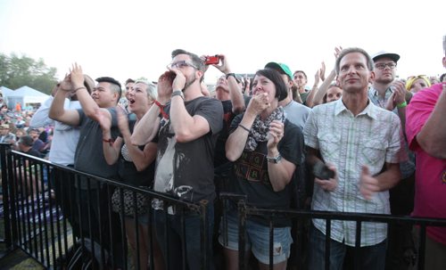 RUTH BONNEVILLE  / WINNIPEG FREE PRESS  Fans of the band Wilco cheer them on as they perform onstage with his band at Interstellar Rodeo at the Forks Saturday night.   Aug 13 / 2016