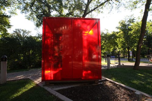 JOE BRYKSA / WINNIPEG FREE PRESS Red Warning Hut-Hugo Park-271 Wellington Cresent- Aug 16, 2016 -(  See 49.8 Little Free Library story)