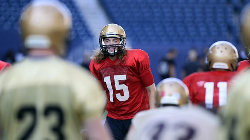 PHIL HOSSACK / WINNIPEG FREE PRESS - Bison quarterback Theo Deezar scrimmages at Investors Group Field Tuesday afternoon. See Jason Bell story.  August 16, 2016