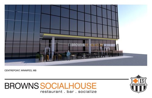 Supplied Architect Rendering Browns Socialhouse restaurant and bar opens early next year on the main floor of the Centrepoint building, across from the MTS Centre.  winnipeg