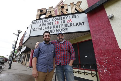 WAYNE GLOWACKI / WINNIPEG FREE PRESS  Ent.  Oddblock Comedy Festival organizers John B. Duff,right, and Kevin Mozdzen at the  Park Theatre on Osborne St.   Brad Oswald  story August 18 2016