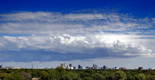 BORIS MINKEVICH / WINNIPEG FREE PRESS Weather photo standup. Clouds hang over the Winnipeg skyline. Photo taken from Westview Park, or "Garbage Hill" as it's commonly known  as. No story to go with this photo. August 18, 2016