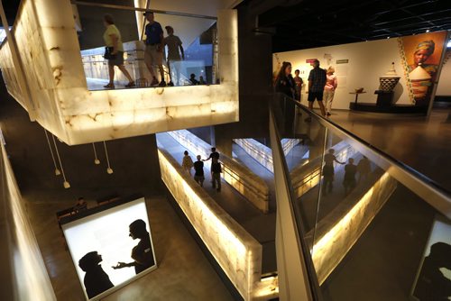 WAYNE GLOWACKI / WINNIPEG FREE PRESS  Visitors walk on the white alabaster ramps to the various galleries. For a story on the attendance at the The Canadian Museum for Human Rights. Mia Rabson  story August 18 2016