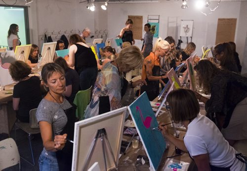 ZACHARY PRONG / WINNIPEG FREE PRESS  People work on their "Andy Warhol inspired" paintings during a class open to the public at the Winnipeg Art Gallery (WAG) Studio on August 18, 2016. Tickets to the event went to support the WAG Youth and Outreach Programs.