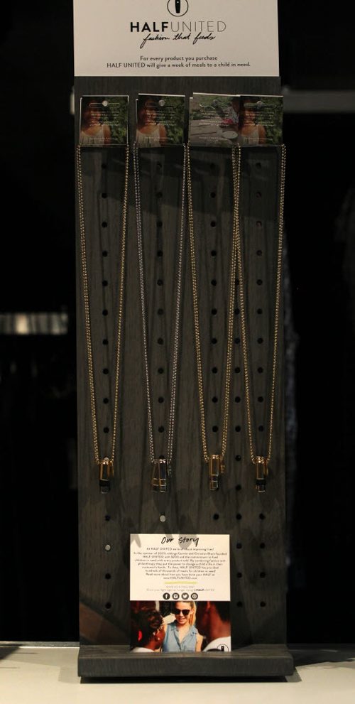 RUTH BONNEVILLE  / WINNIPEG FREE PRESS  Threads Column: Half United - a line of necklaces made from bullet casings where a portion of the proceeds go to fight hunger in third world countries.  They are sold here in Winnipeg at Style Bar on River at Osborne but are made by two designers in the US.  Aug 19 / 2016