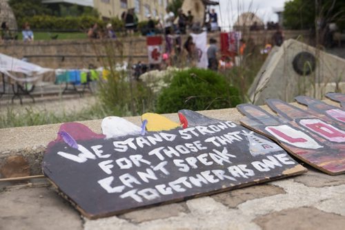 ZACHARY PRONG / WINNIPEG FREE PRESS  A sign at the 8th annual No Stone Unturned Concert. August 21, 2016.