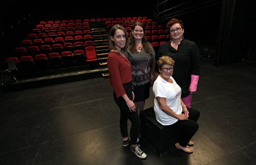 PHIL HOSSACK / WINNIPEG FREE PRESS -   Sarasvati Productions for the Philanthropy page....Seated Judy Wasylycia-Leis and from the left Kelsey Funk, Hope McIntyre andPamm Hadder pose in the Asper Centre for Thetre and Film. See Kevin Rollason's story.  August 23, 2016