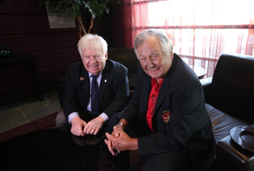 RUTH BONNEVILLE / WINNIPEG FREE PRESS  Sports - Legendary Hockey Players Brad Park (right)  and Pat Stapleton (left),  who played for Canada at the '72 Summit Series have their photo taken in Winnipeg Tuesday.   See Jason Bell Story.     Aug 23 / 2016