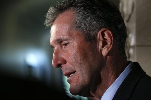 WAYNE GLOWACKI / WINNIPEG FREE PRESS   Premier Brian Pallister meets with media outside his office in the Manitoba Legislative bld. Wednesday . Kristin Annable story  August 24 2016