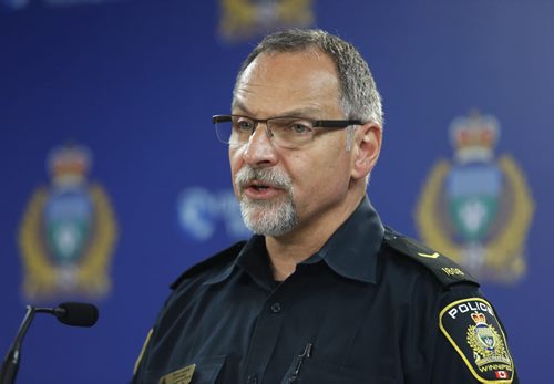 WAYNE GLOWACKI / WINNIPEG FREE PRESS    Winnipeg Police Const. Rob Carver at the police news conference Thursday with more information on the bomb incident in front of the Law Courts building Wednesday. August 25 2016