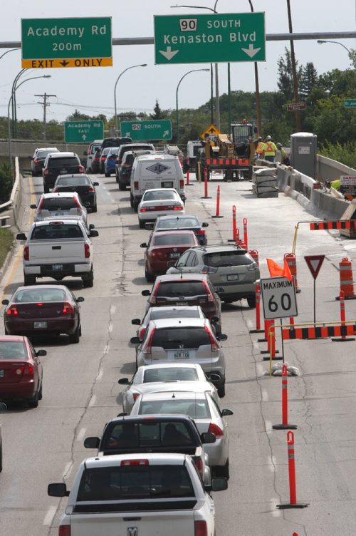 JOE BRYKSA / WINNIPEG FREE PRESS   South bound cars stuck in traffic Friday afternoon on Route 90 just past Portage Ave due to construction-Aug 26, 2016 -(  See Randy Turners story )