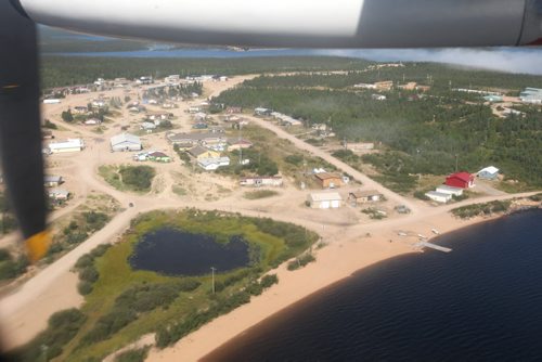 RUTH BONNEVILLE  / WINNIPEG FREE PRESS  Aerial view of Tadoule Lake Reserve.   Federal Minister  Carolyn Bennett from the Government of Canada makes apology for forced relocation of Sayisi Dene people in formal ceremony in Tadoule Lake Tuesday.  See Alex Paul story.    Aug 16 / 2016