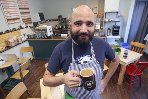 JOE BRYKSA / WINNIPEG FREE PRESS   Brock Peters owner of  The Strong Badger coffee house- 679 Sargent Ave  - Aug 29, 2016 -(  See Murray McNiel story)